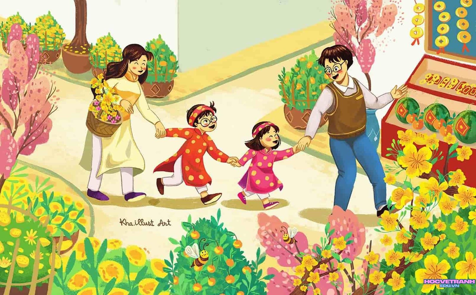 Cảnh chợ tết đơn giản