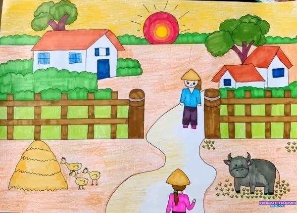 Thiếu nhi vẽ cảnh quê