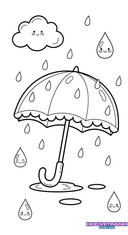 Tranh tô màu cảnh mưa rơi