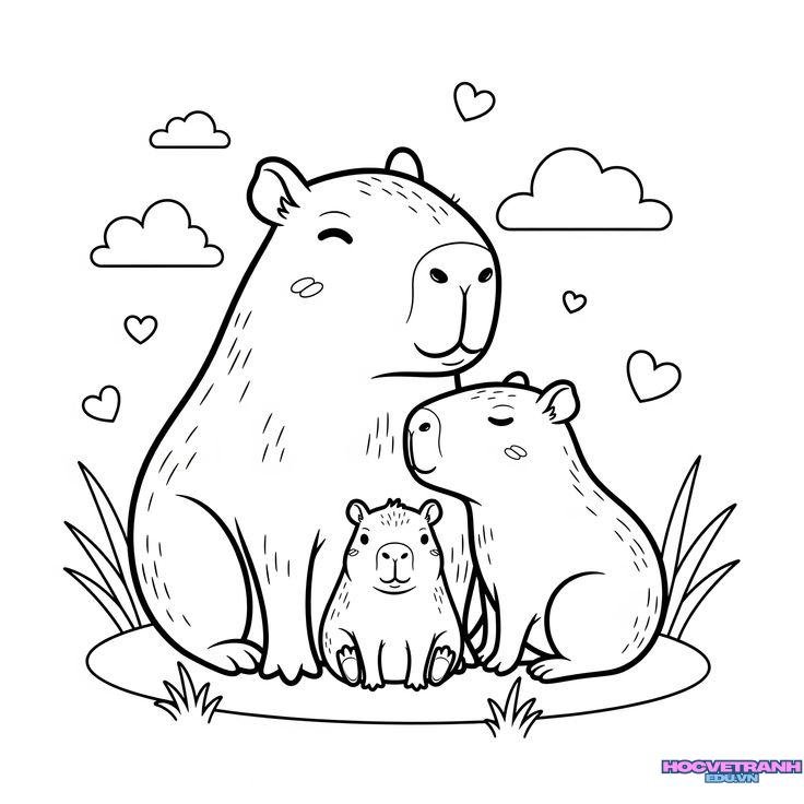 Tranh tô màu capybara đáng yêu
