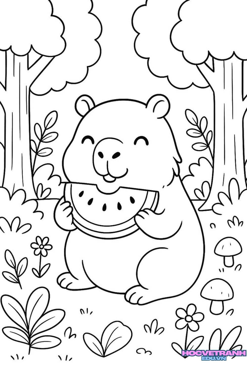 Tranh tô màu capybara dễ thương