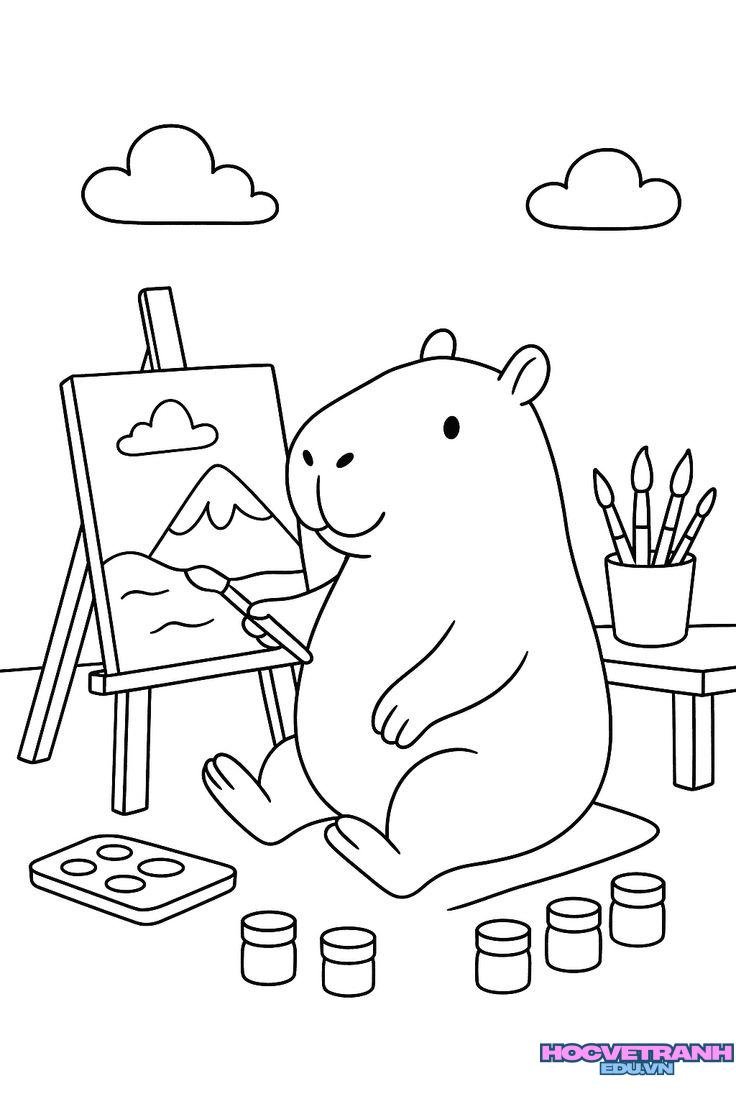 Tranh tô màu capybara đẹp mắt
