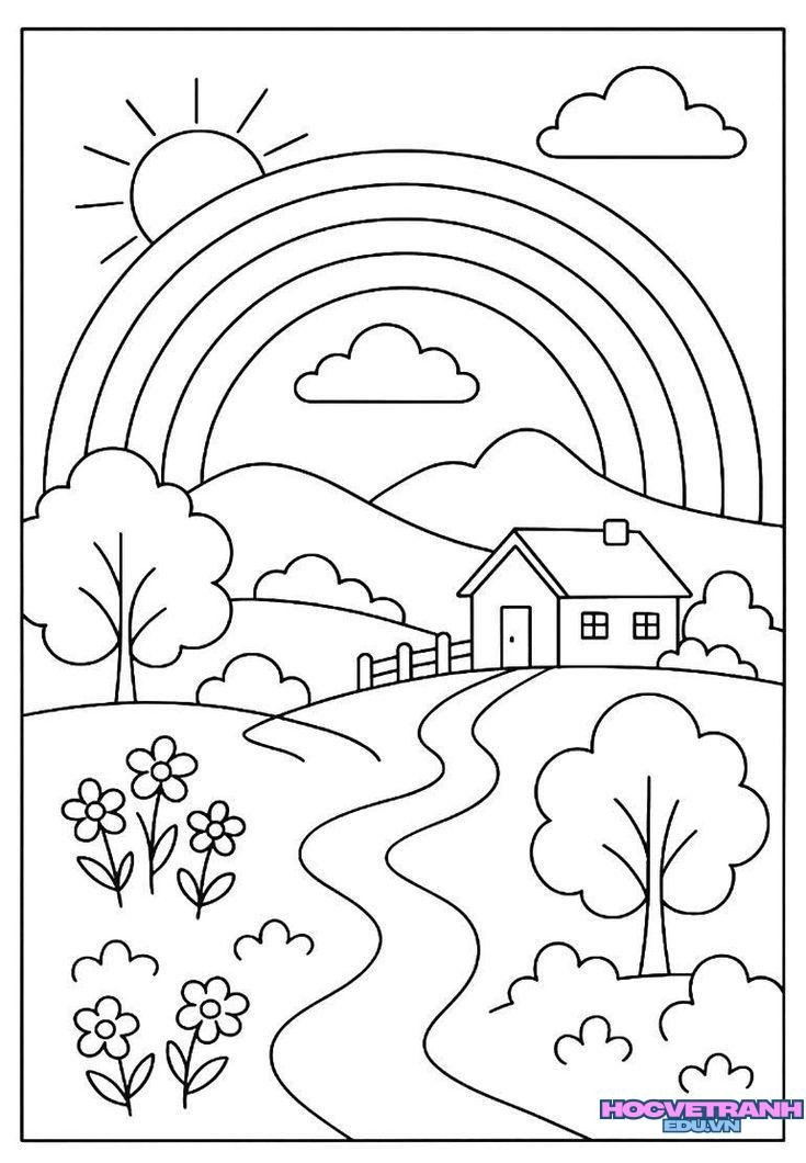 Tranh tô màu cầu vồng cute