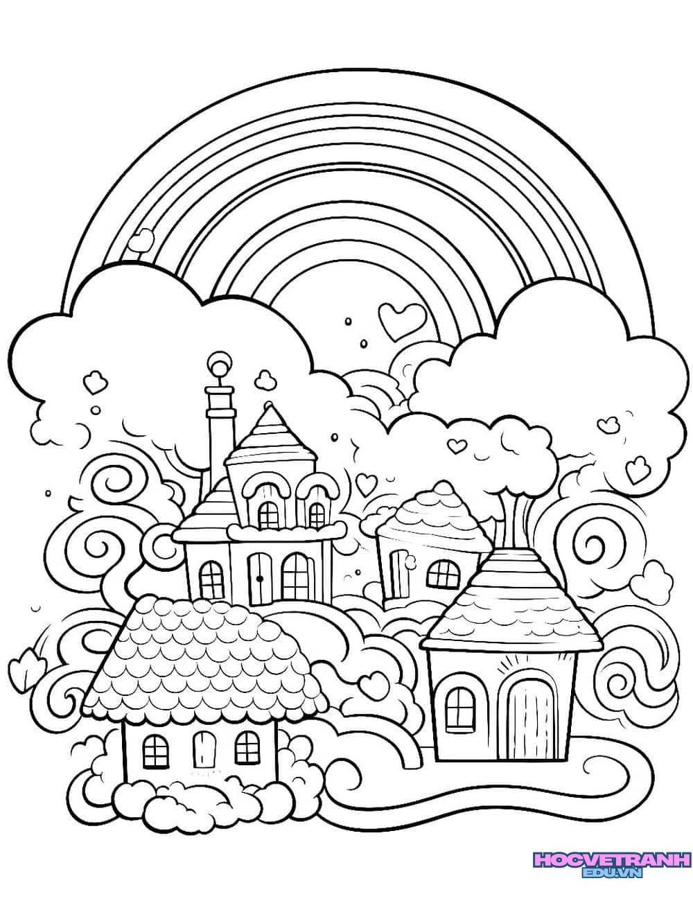 Tranh tô màu cầu vồng đẹp