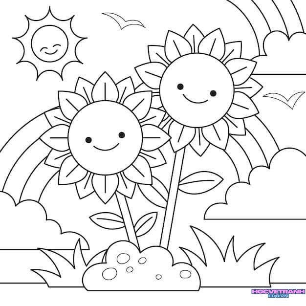 Tranh tô màu cầu vồng xinh