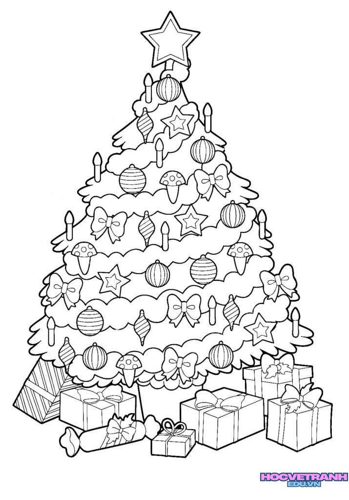 Tranh tô màu cây thông dễ thương