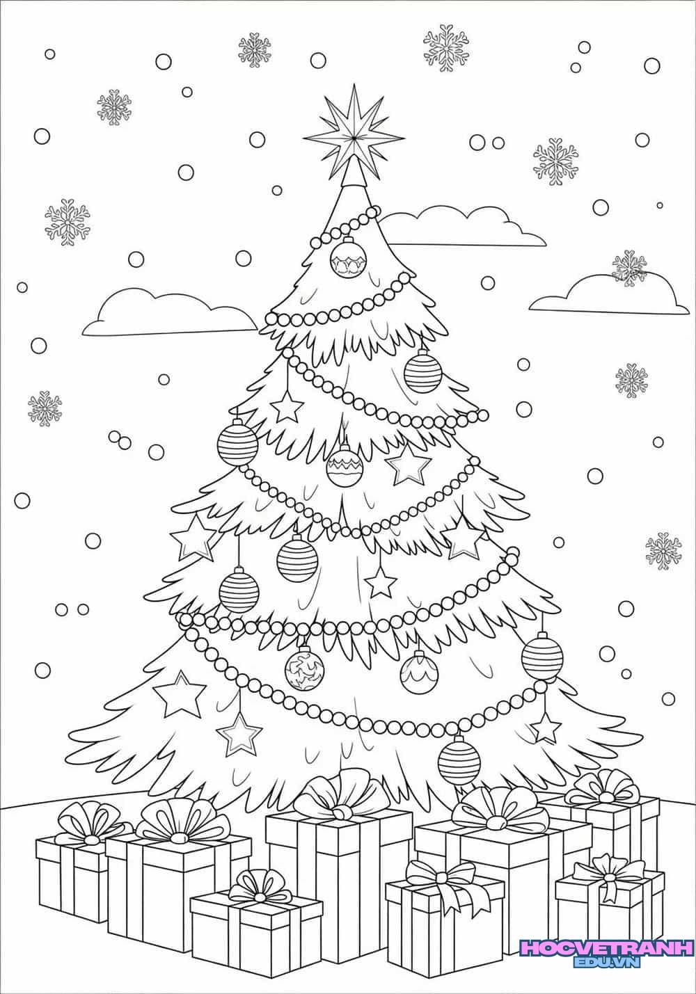 Tranh tô màu cây thông giáng sinh
