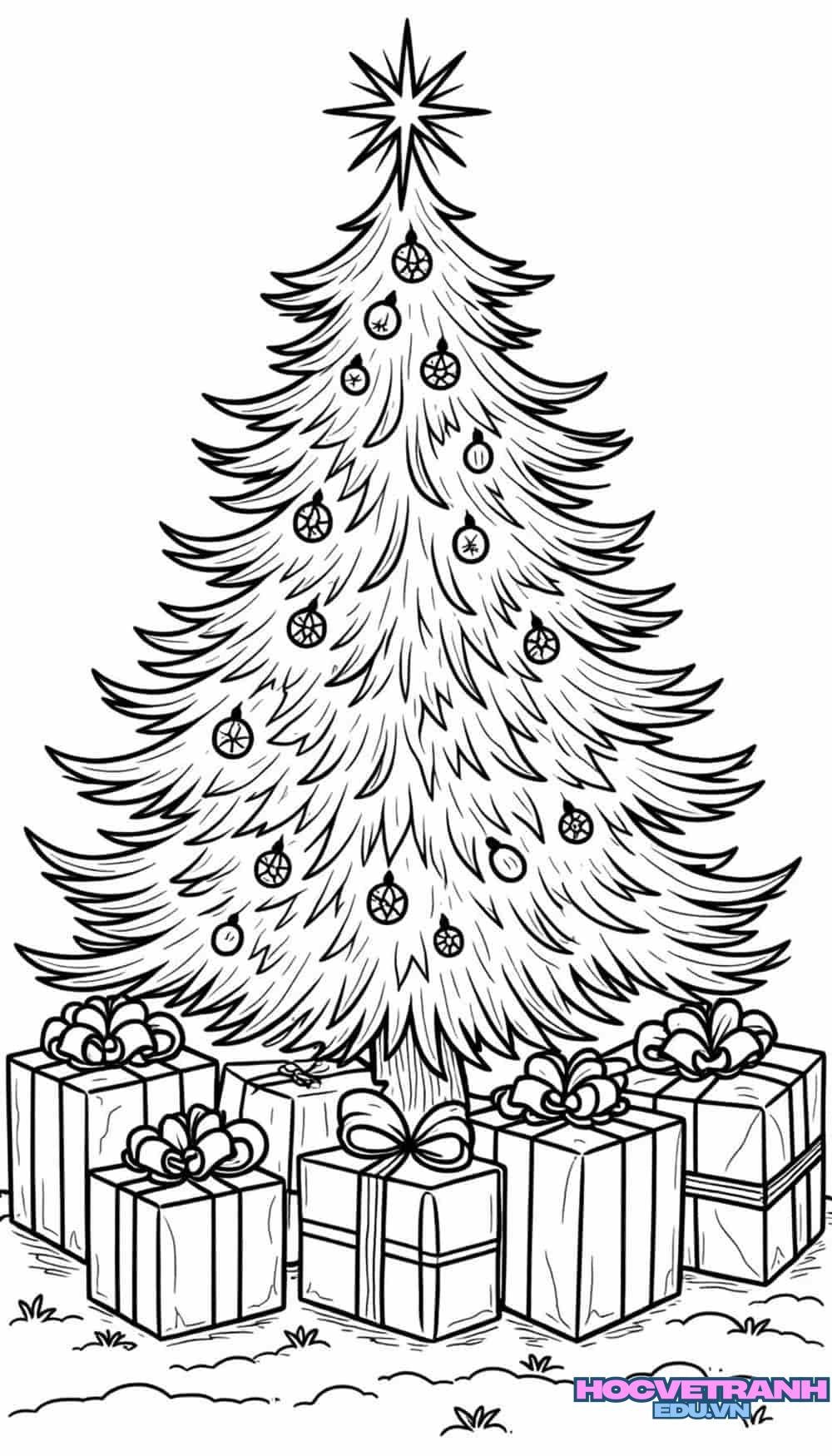 Tranh tô màu cây thông noel