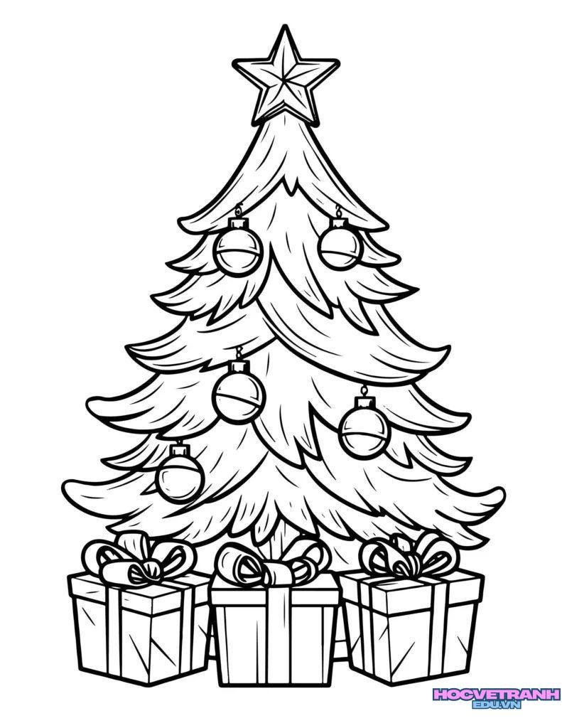 Tranh tô màu cây thông rực rỡ