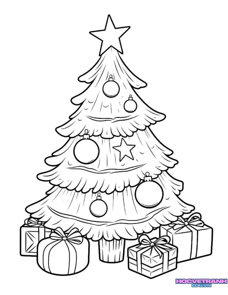 Tranh tô màu cây thông trang trí