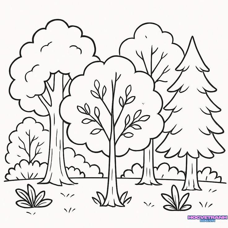 Tranh tô màu cây xanh đẹp