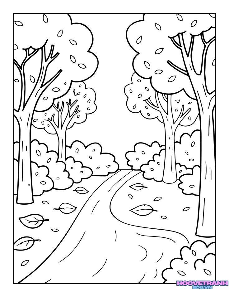 Tranh tô màu cây xanh đơn