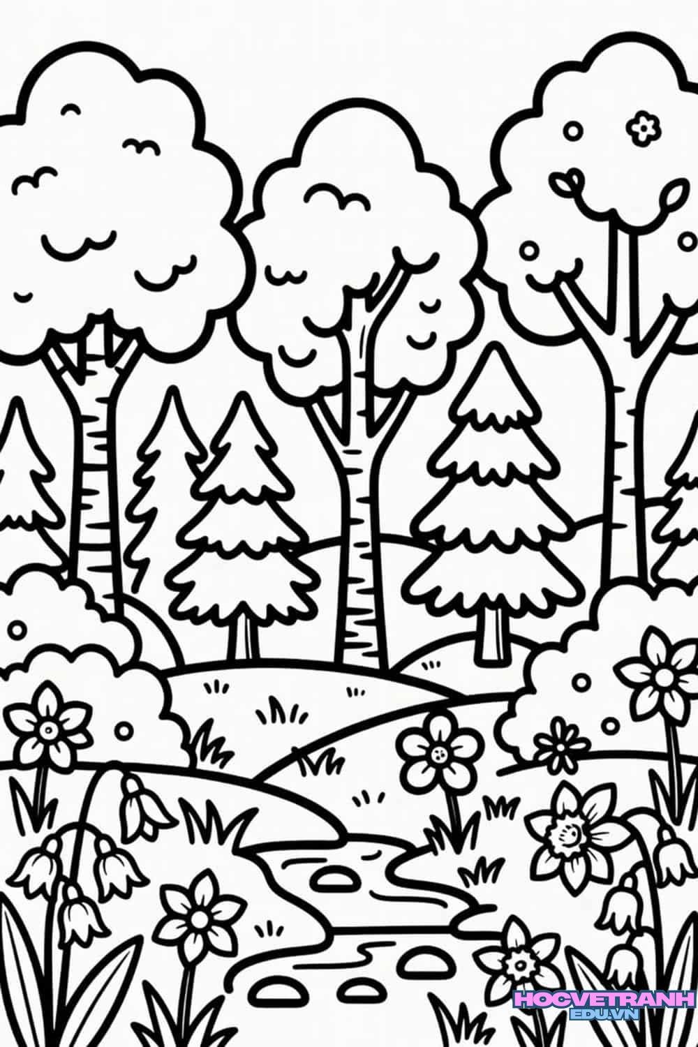 Tranh tô màu cây xanh lá