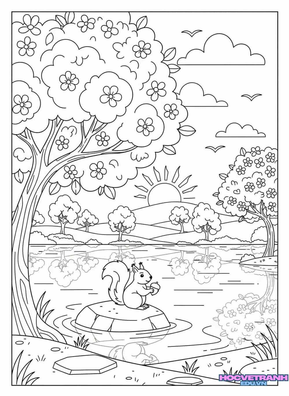 Tranh tô màu cây xanh mát