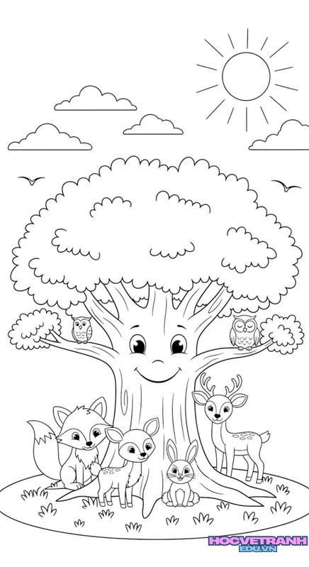 Tranh tô màu cây xanh nhỏ