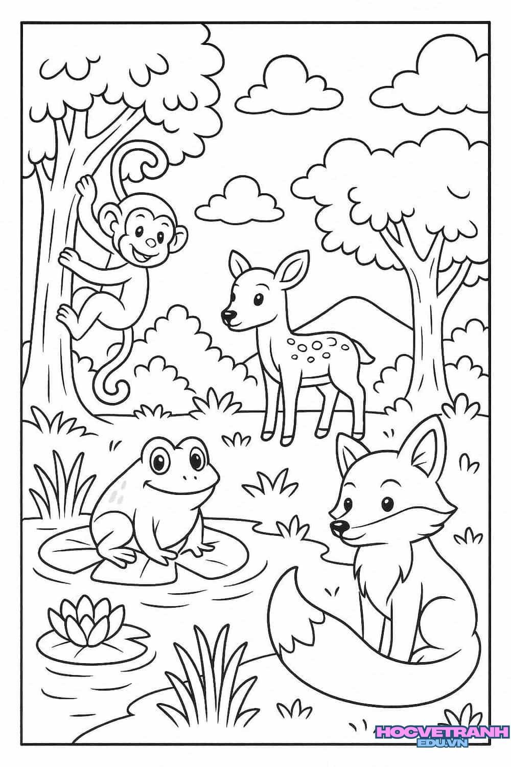 Tranh tô màu cây xanh rừng