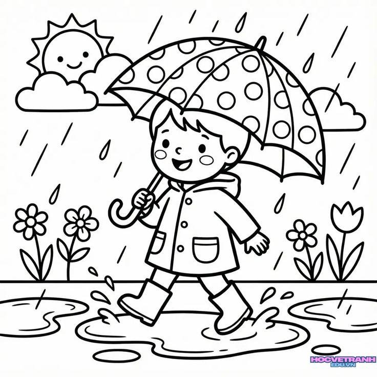 Tranh tô màu mưa lất phất