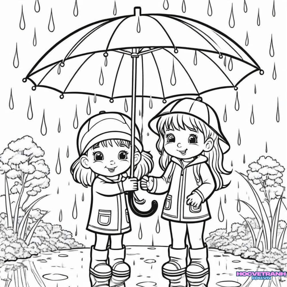 Tranh tô màu mưa ngày hè
