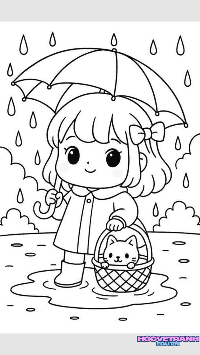 Tranh tô màu mưa ngoài trời