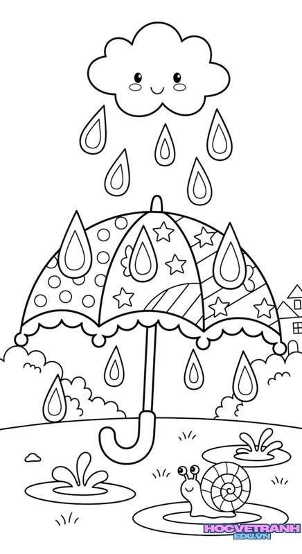 Tranh tô màu mưa trên phố