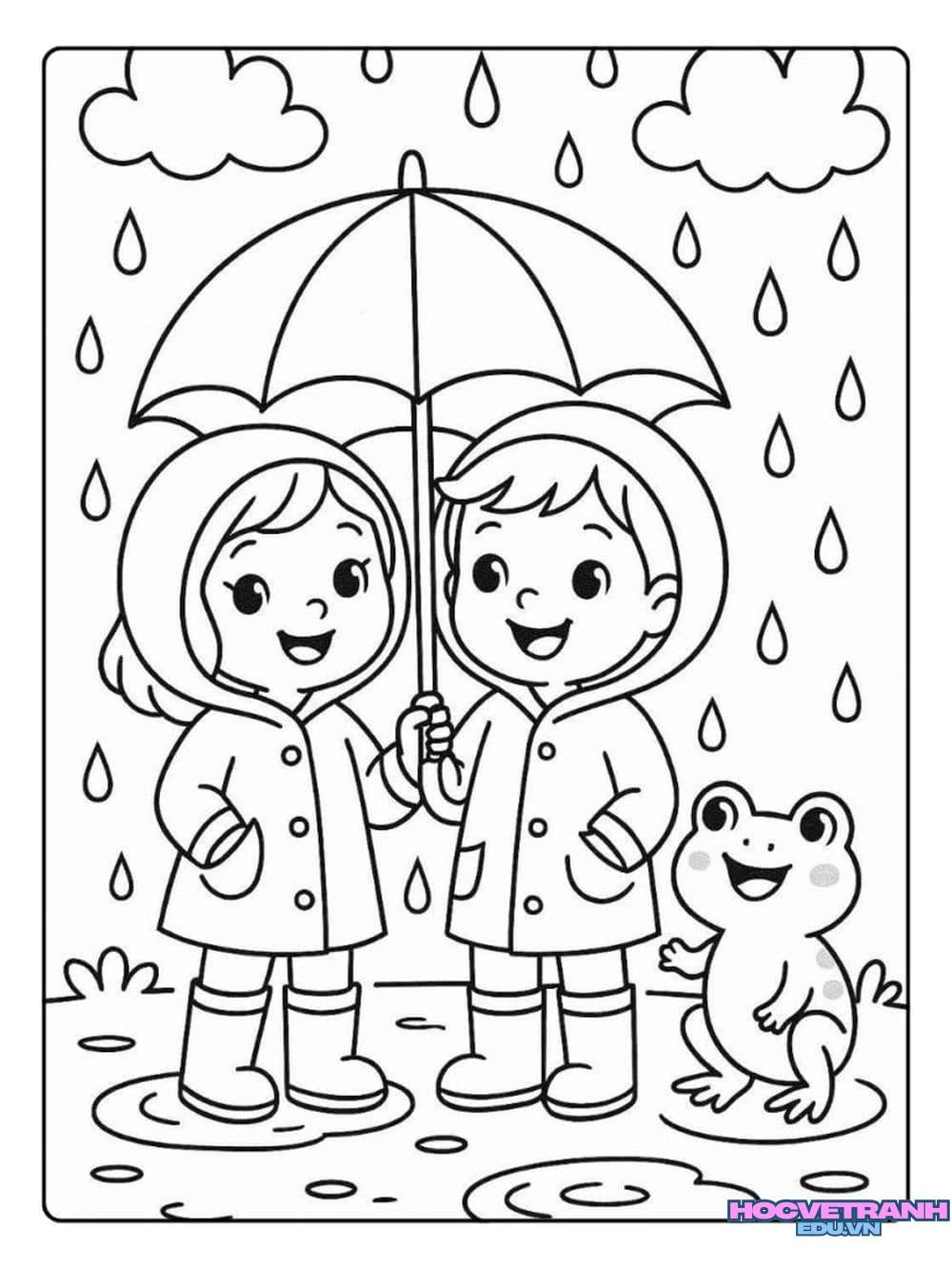 Tranh tô màu trời mưa buồn