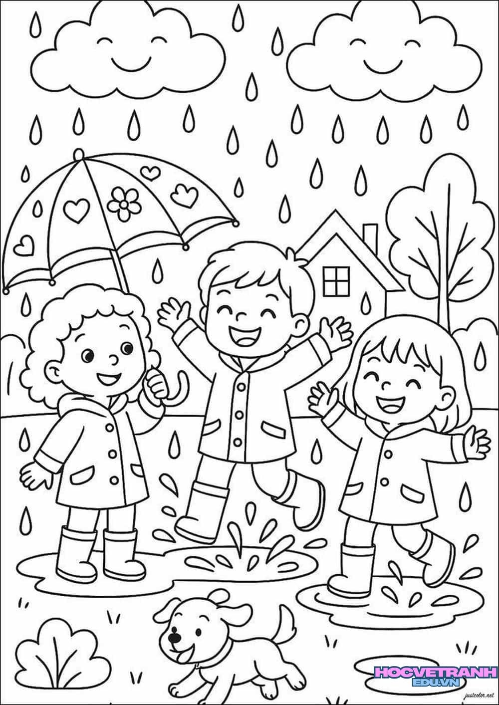 Tranh tô màu trời mưa rơi