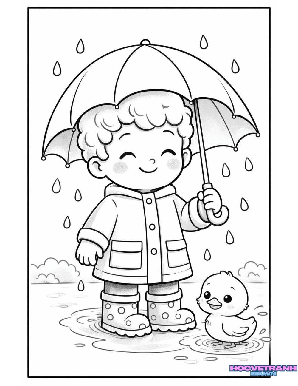 Tranh tô màu trời mưa to