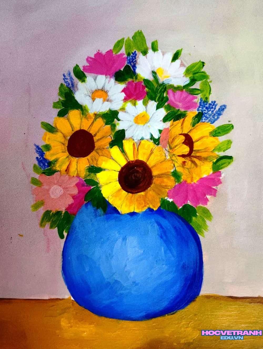Tranh vẽ bình hoa xinh