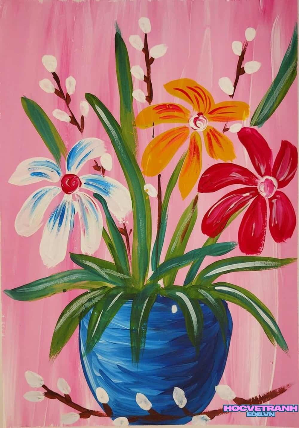 Vẽ bình hoa nhiều màu