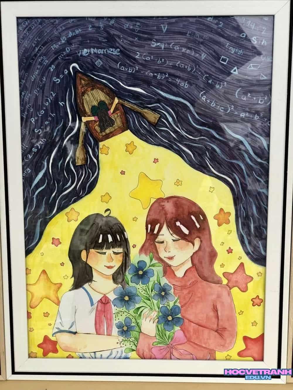 Vẽ tranh 20 10 hoa đẹp