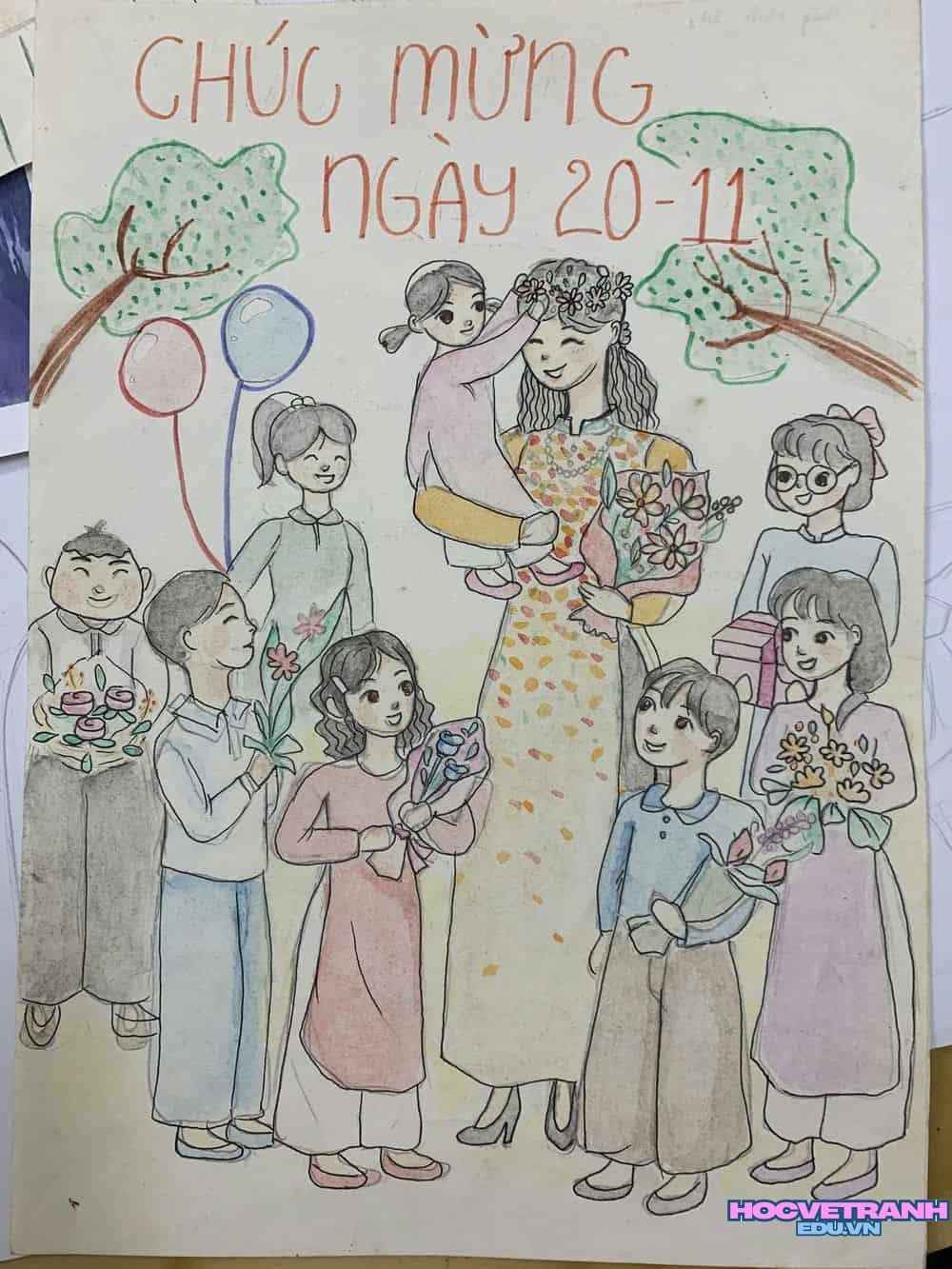 Vẽ tranh 20 11 bảng