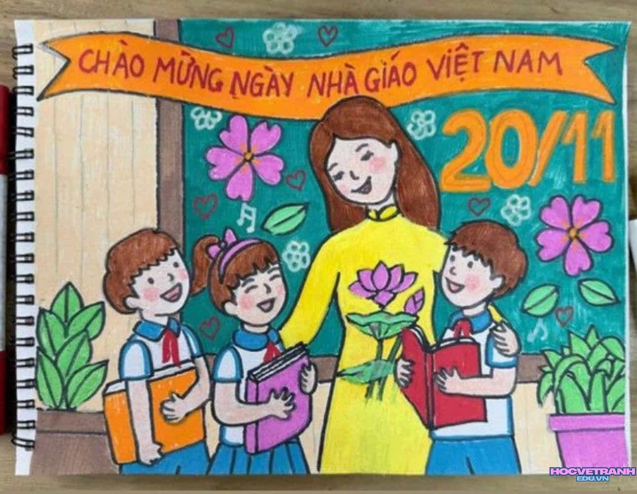 Vẽ tranh 20 11 cô