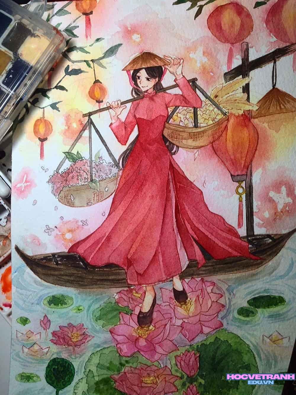 Vẽ tranh áo dài đẹp