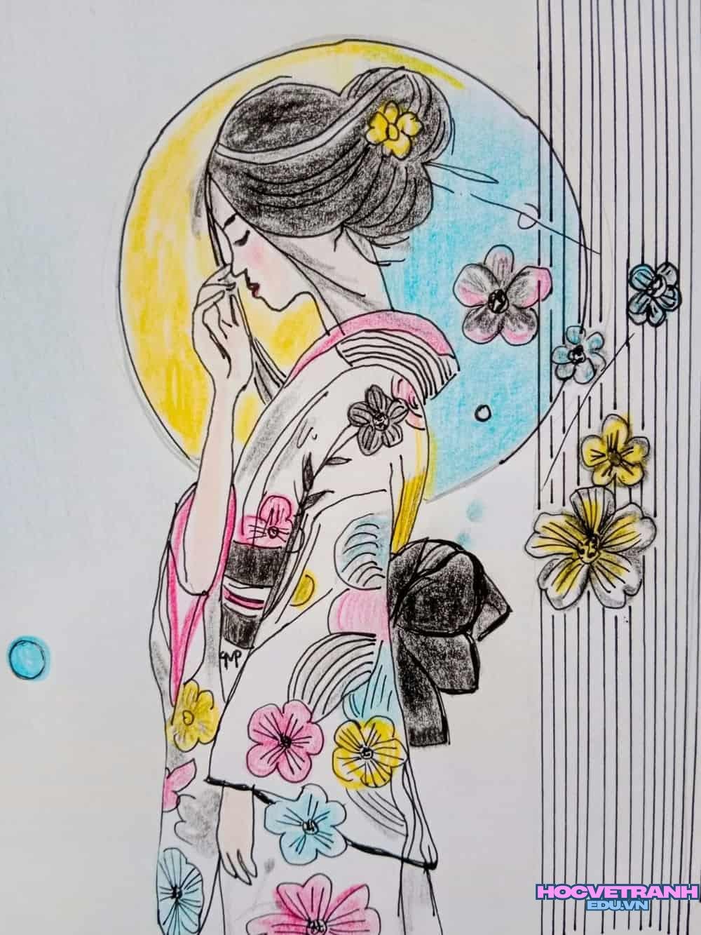 Vẽ tranh áo dài xưa