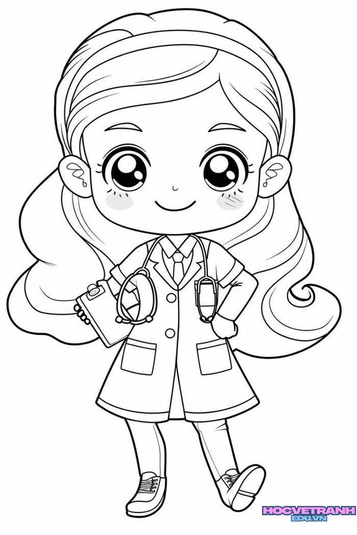 ảnh tranh tô màu bác sĩ xinh