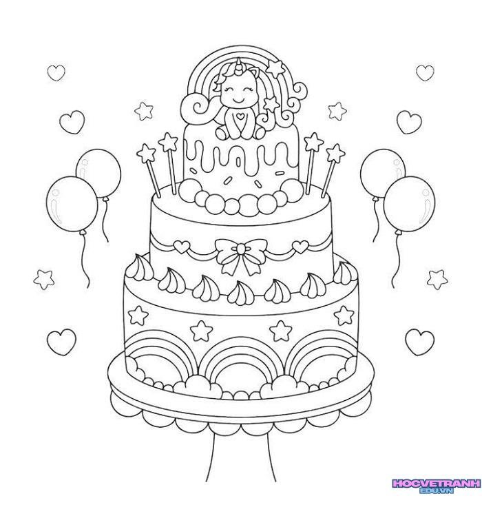 ảnh tranh tô màu bánh sinh nhật cực đẹp