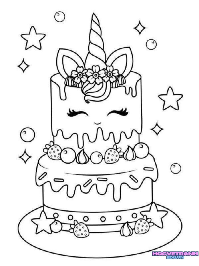 ảnh tranh tô màu bánh sinh nhật cực xinh