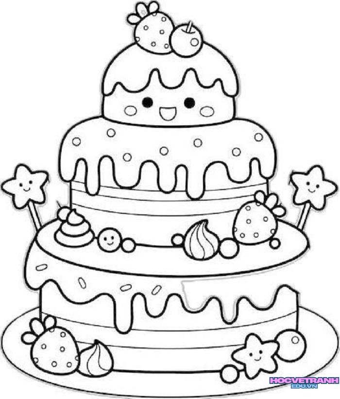 ảnh tranh tô màu bánh sinh nhật đáng yêu