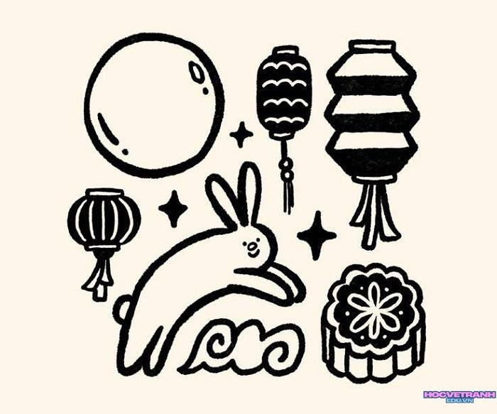 ảnh tranh tô màu bánh trung thu đáng yêu nhất