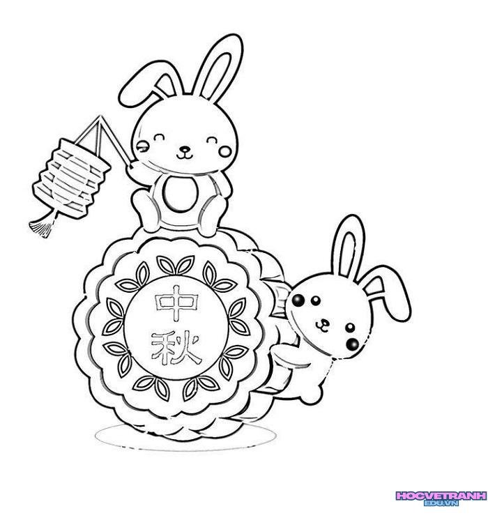 ảnh tranh tô màu bánh trung thu đáng yêu xinh