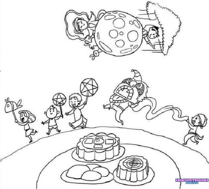 ảnh tranh tô màu bánh trung thu dễ thương nhất