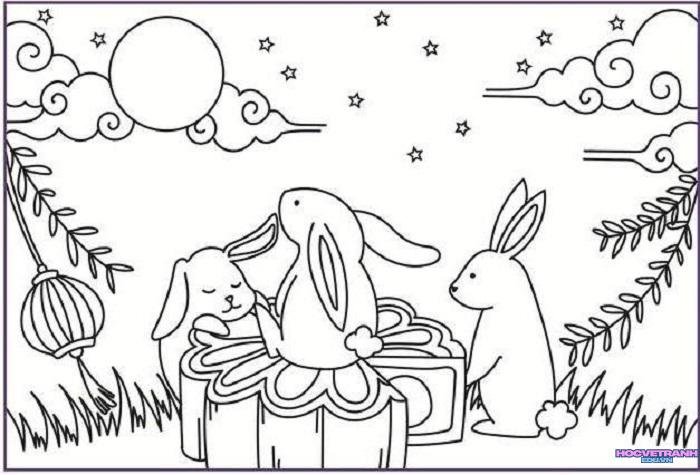 ảnh tranh tô màu bánh trung thu dễ thương