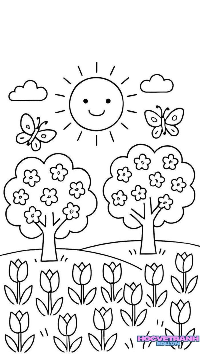 ảnh tranh tô màu các mùa trong năm cực dễ thương