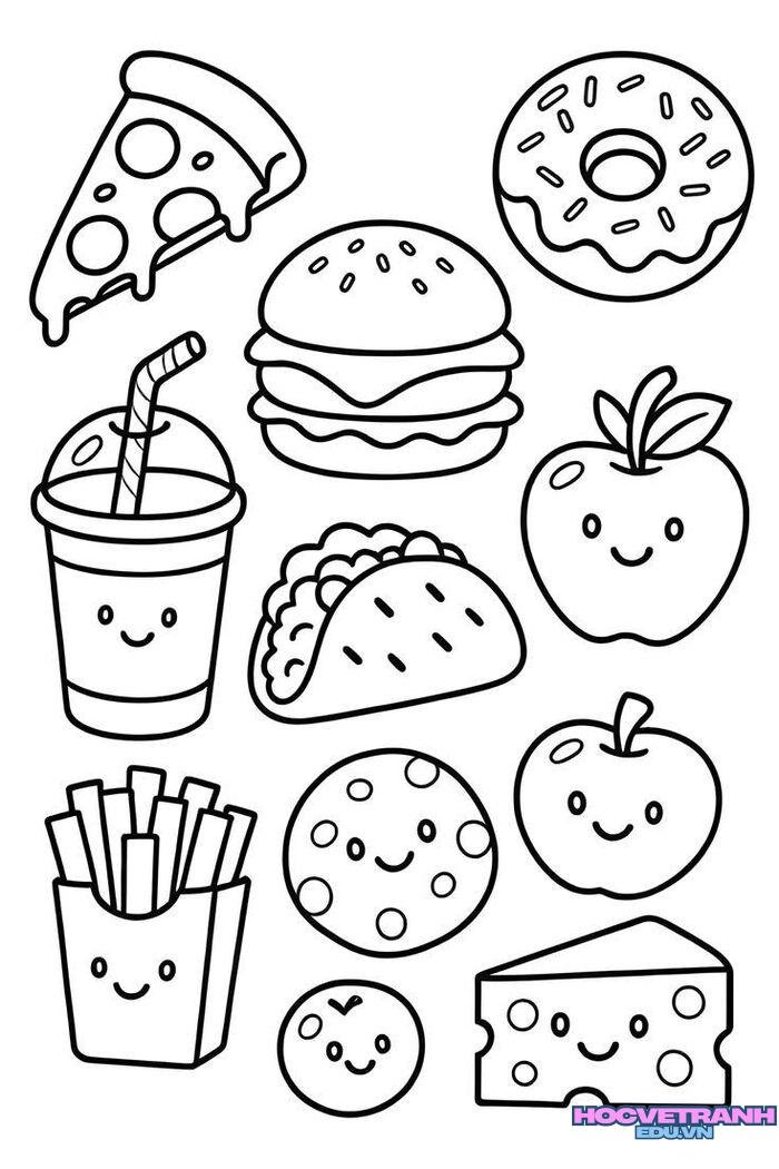 ảnh tranh tô màu các nhóm thực phẩm cho bé cực đáng yêu