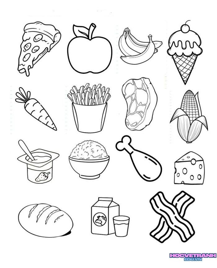 ảnh tranh tô màu các nhóm thực phẩm cho bé siêu xinh