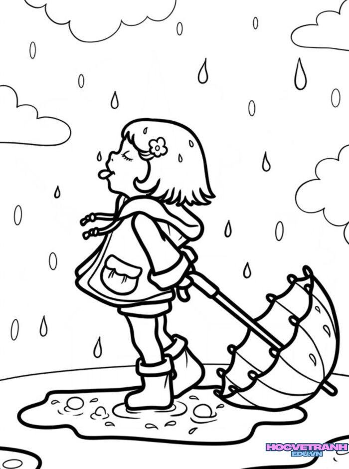 ảnh tranh tô màu cảnh trời mưa cute nhất xinh