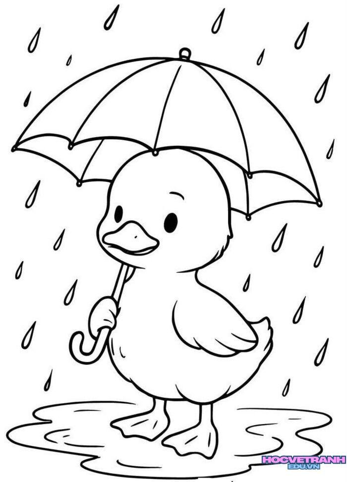 ảnh tranh tô màu cảnh trời mưa cute nhất