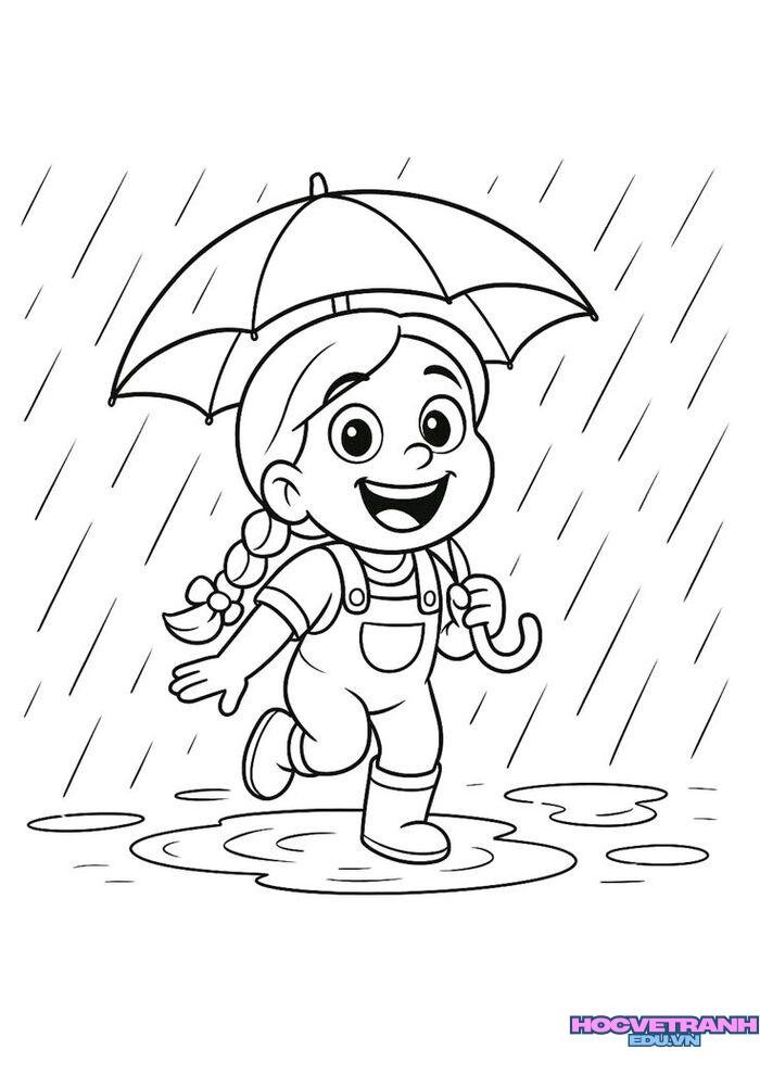 ảnh tranh tô màu cảnh trời mưa đáng yêu đẹp