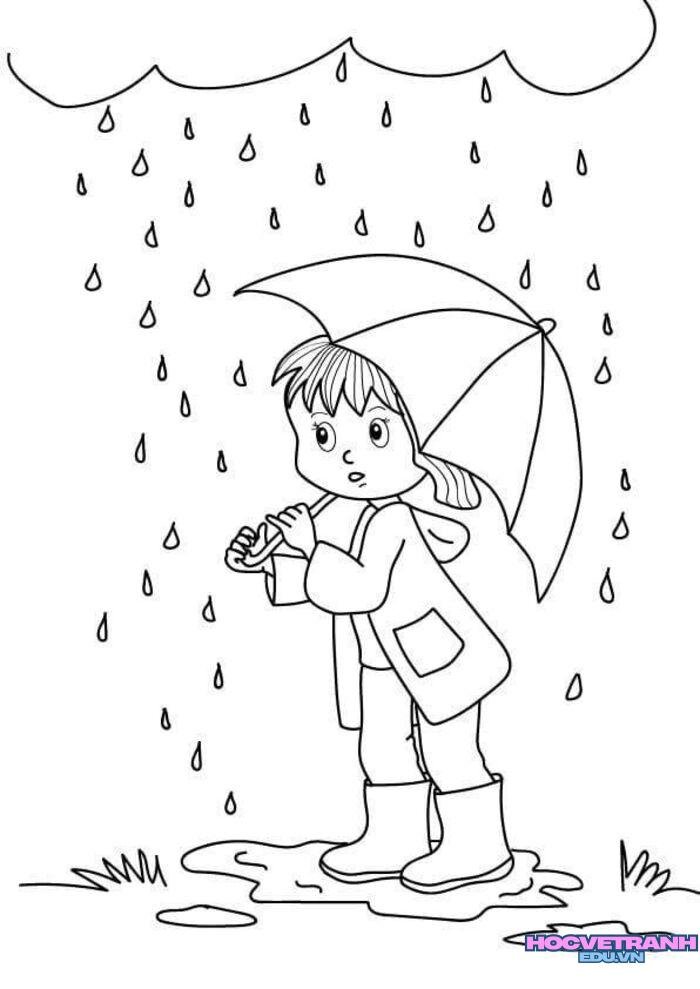 ảnh tranh tô màu cảnh trời mưa đẹp xinh