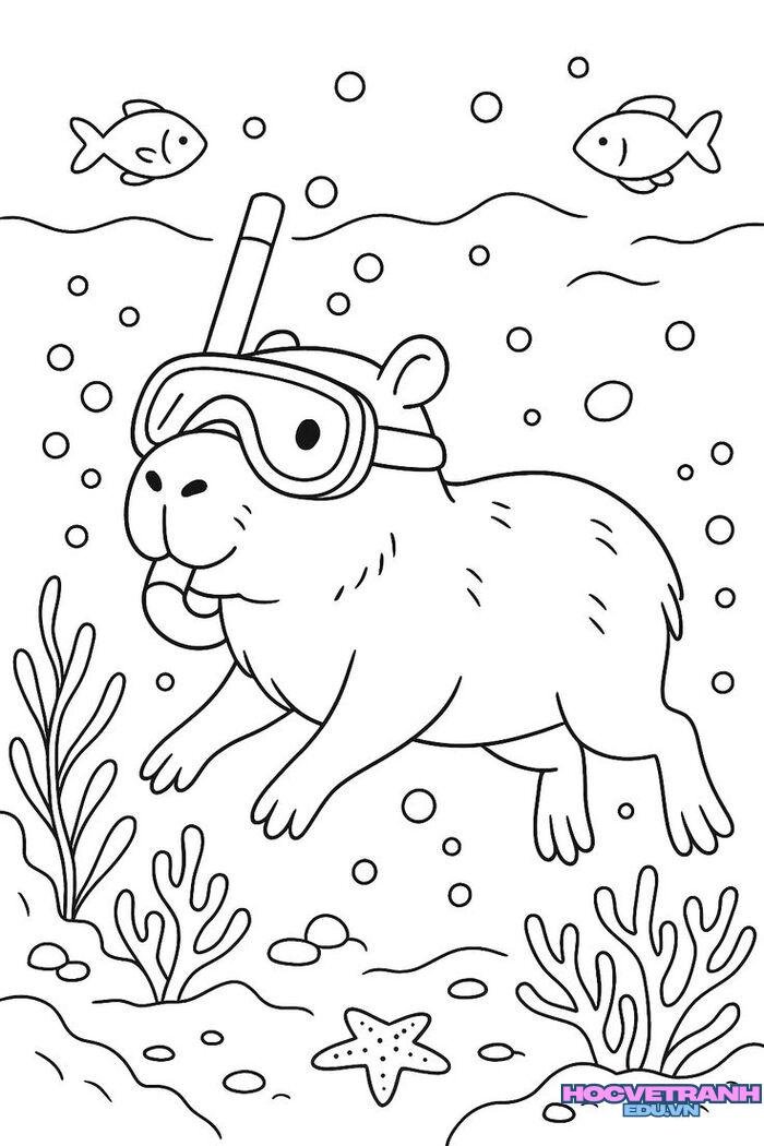 ảnh tranh tô màu capybara cực đáng yêu